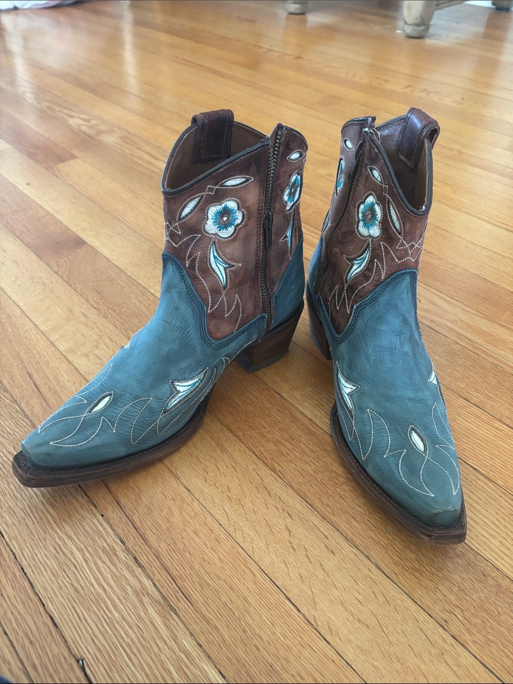 Circle G Teal & Brown Floral Embroidered Western Ankle Boots